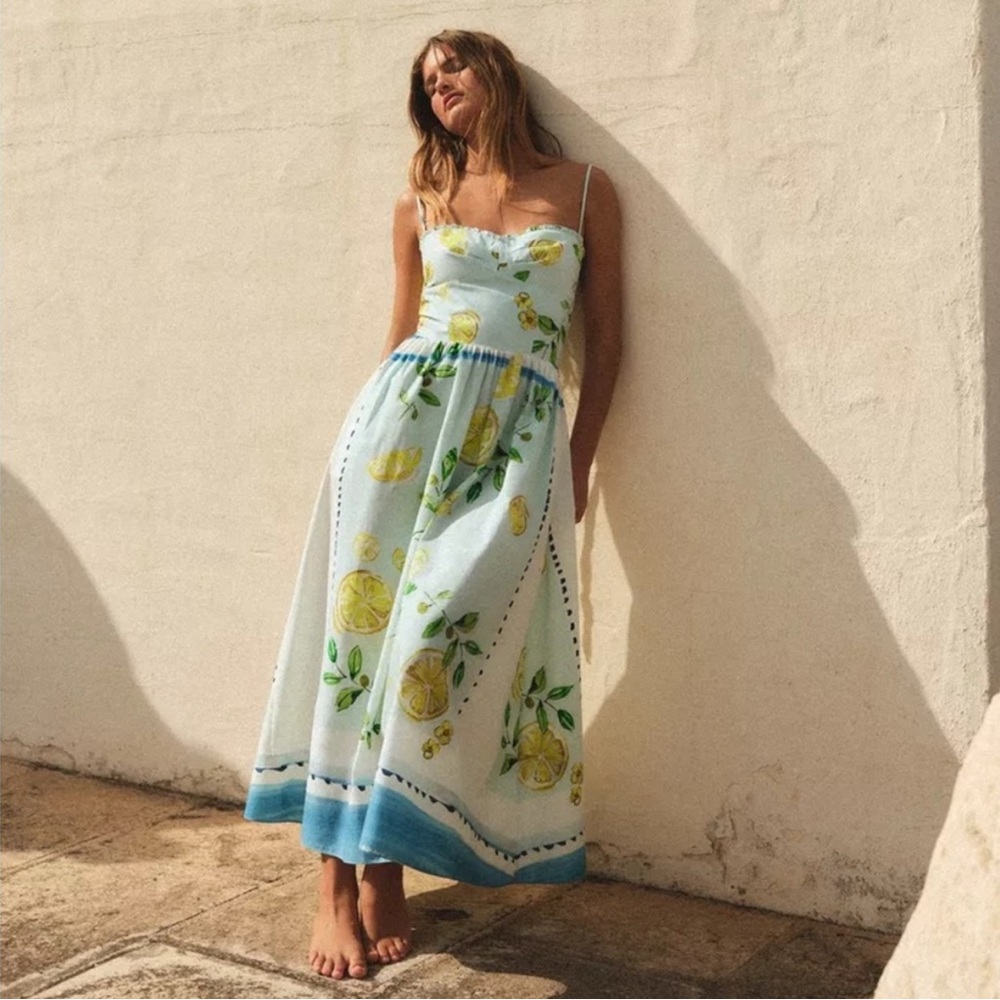 NWT ZARA LEMON PRINT POPLIN DRESS
